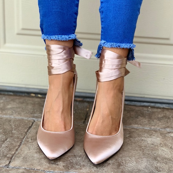 Petal Blush Slingback Pointed Toe Lace Up Pump - Picture 5 of 6